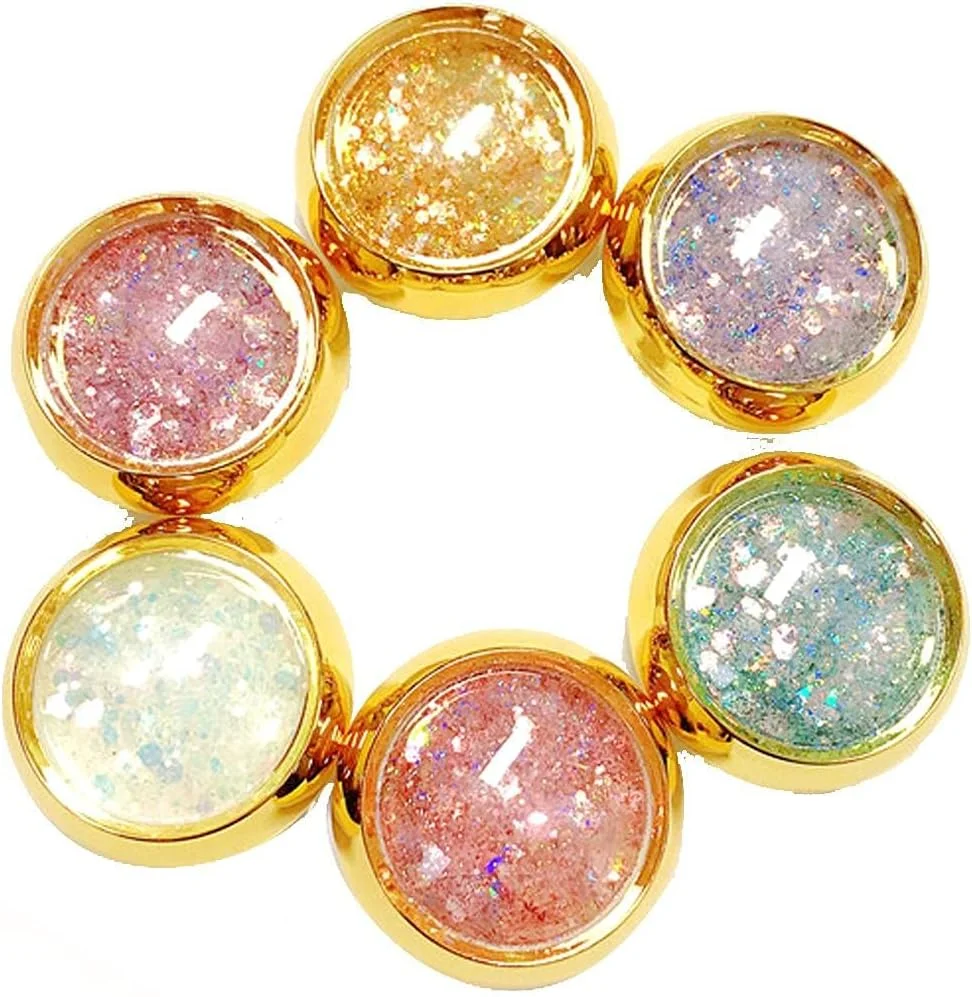 ست ظریف 1 ست 6 جعبه ای اکلیل ناخن هولوگرافیک، بطری طلایی، پولک های DIY، پودر اکلیل شش ضلعی، پولک های پری دریایی برای ناخن، مناسب برای تزئین ناخن