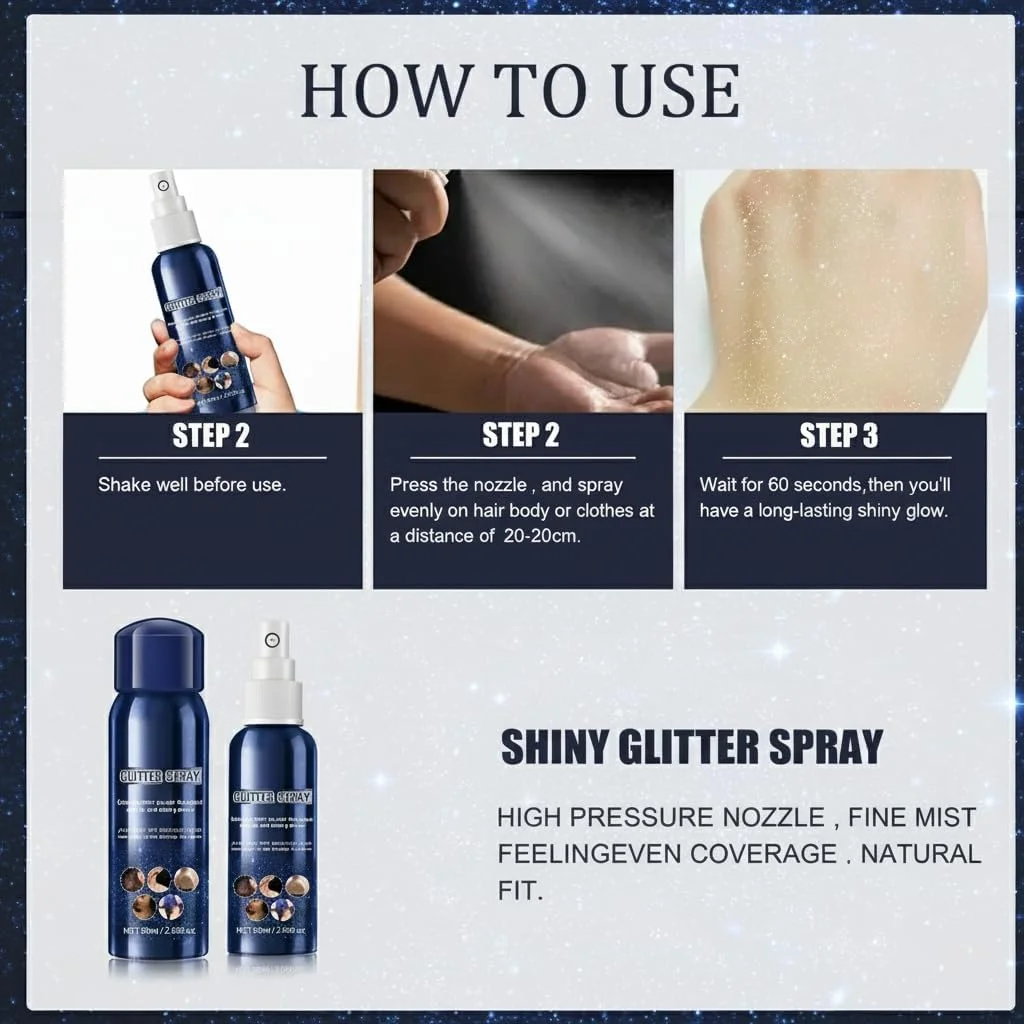 اسپری اکلیلی بدن TERRIFI، پودر اکلیلی آرایشی، پودر اکلیلی هایلایت، مناسب برای بدن، صورت، مو، ناخن، لباس