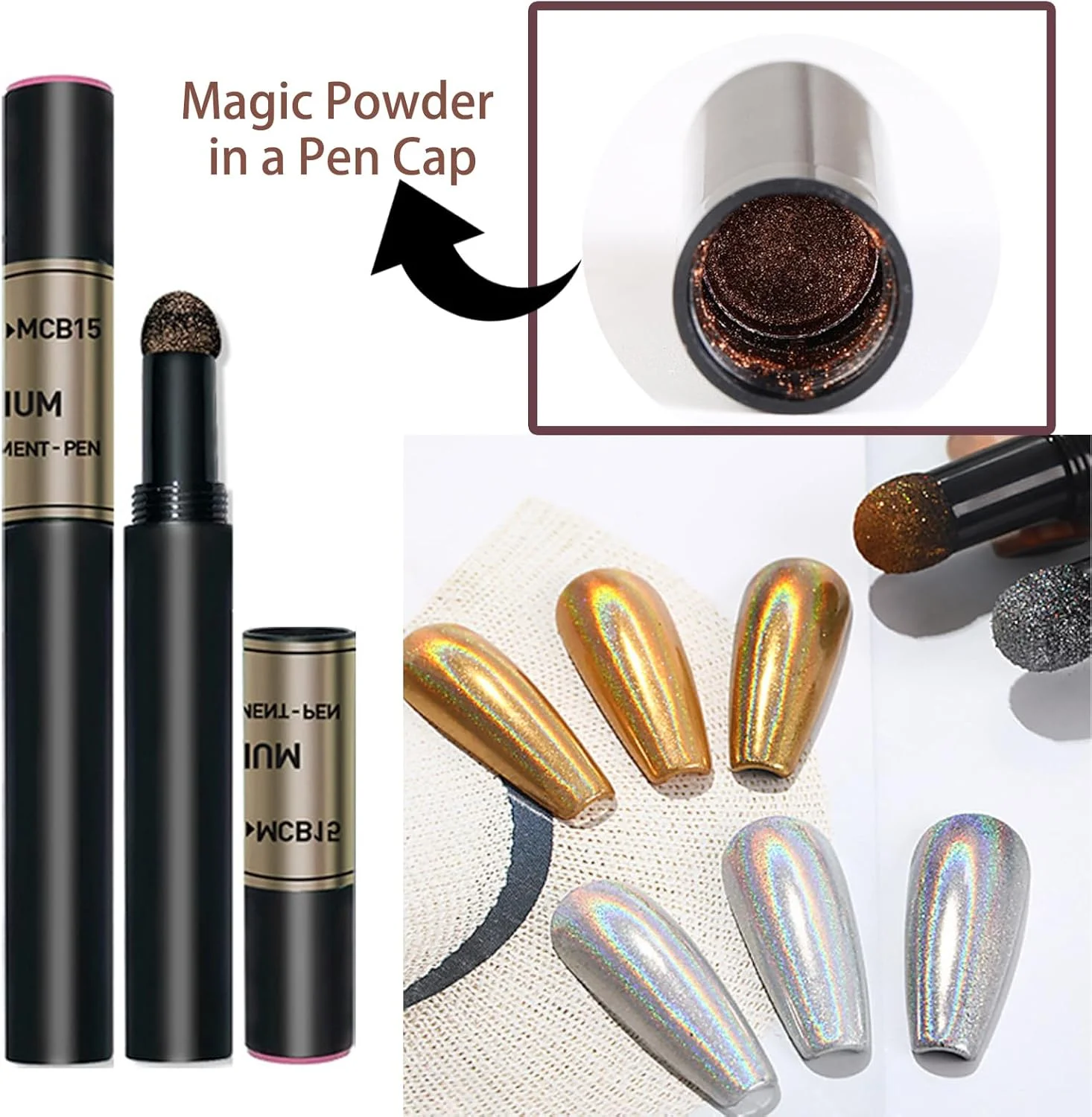 قلم پودر کروم ناخن، پودر کروم مرواریدی ناخن، پودر براق ناخن پری دریایی جادویی (BJ-175)