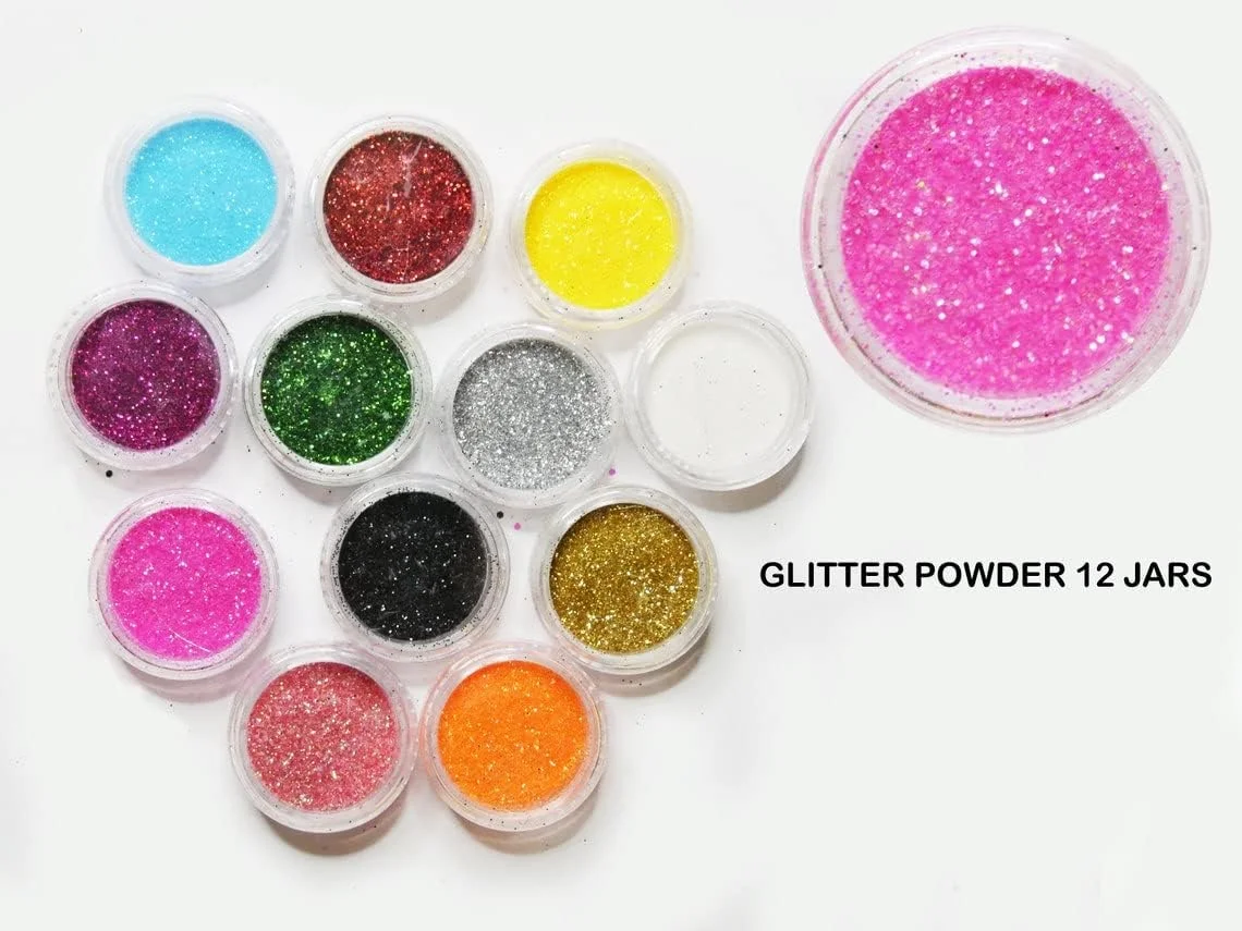 مجموعه ۲۴ رنگ اکلیل درشت و ریز، پولک و پودر اکلیل ریز، مناسب آرایش صورت، بدن، چشم، مو، طراحی ناخن و رزین