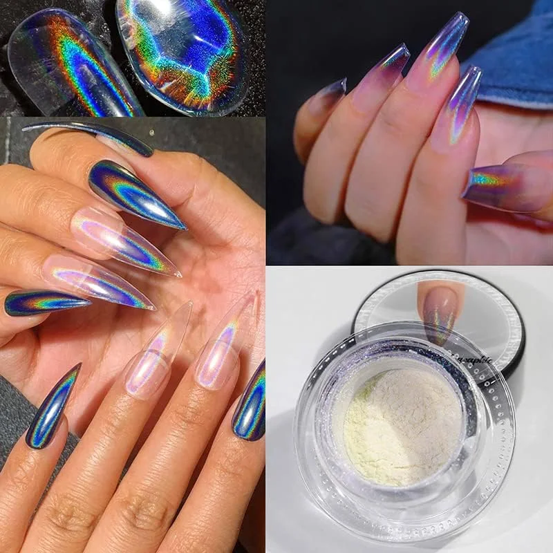 پودر اکلیل ناخن هولوگرافیک، لوازم طراحی ناخن، پودر پری دریایی، تزئینات هنری ناخن براق سه بعدی، پودر طراحی ناخن DIY، طراحی جذاب، پودر اکریلیک ناخن، ست هنر ناخن