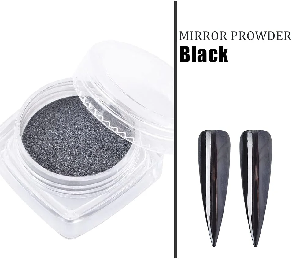 پودر ناخن کروم هولوگرافیک با جلوه مشکی، پودر آینه ای متالیک کروم، پیگمنت های براق مانیکور برای طراحی ناخن، 2 جعبه به همراه 2 عدد اپلیکاتور سایه چشم