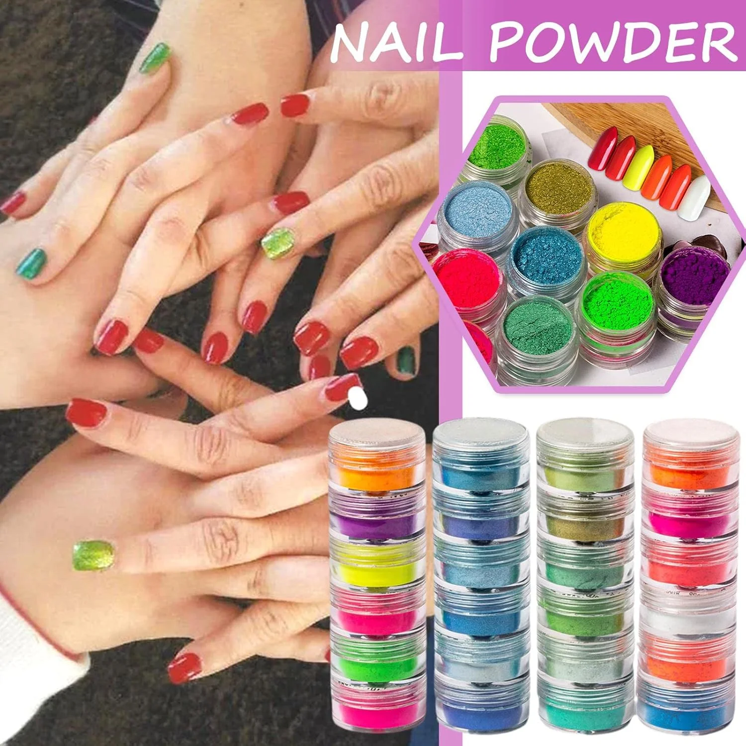 پودر اکلیل ناخن با افکت پوشش شکری، رنگدانه طراحی ناخن، پودر آغشته کننده طراحی ناخن، اکلیل براق نوک ناخن برای تزئین و مانیکور DIY (6 جعبه)