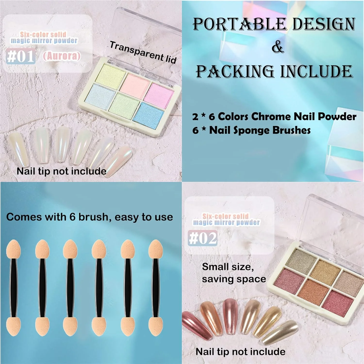 پودر کروم ناخن، 2 بسته پودر رنگدانه هنر ناخن نئون پری دریایی، مجموعه پودر براق ناخن، 12 رنگ پودر کروم ناخن با برس های اسفنجی ناخن برای تزئینات هنر ناخن DIY