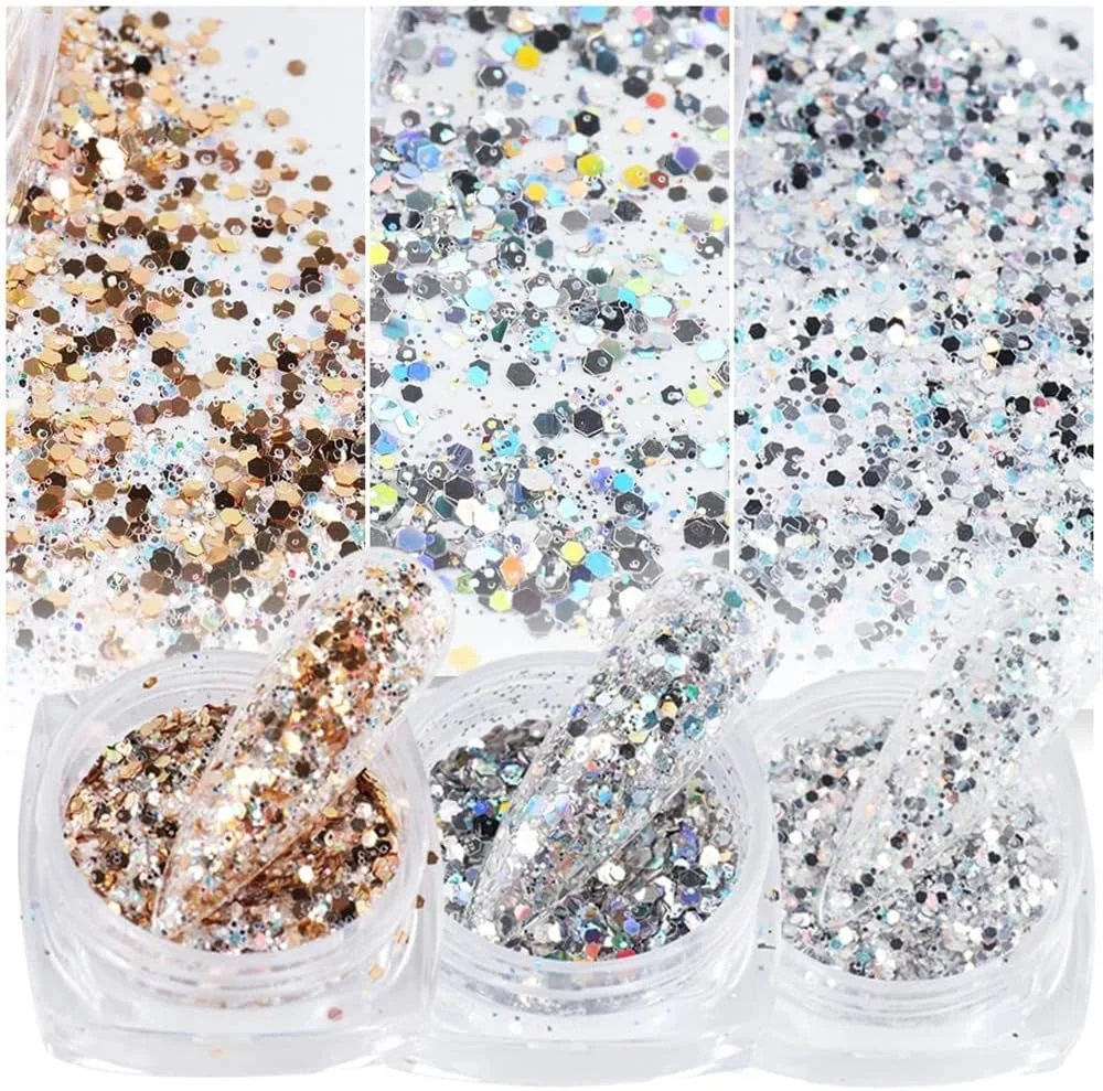 مجموعه پولک و اکلیل های هنری ناخن هولوگرافیک FANJEIS، 12 جعبه پولک سه بعدی براق متالیک، پودر اکریلیک درخشان برای تزئین ناخن، نکات مانیکور هولوگرافیک (رنگ قدیمی - 2 مجموعه)