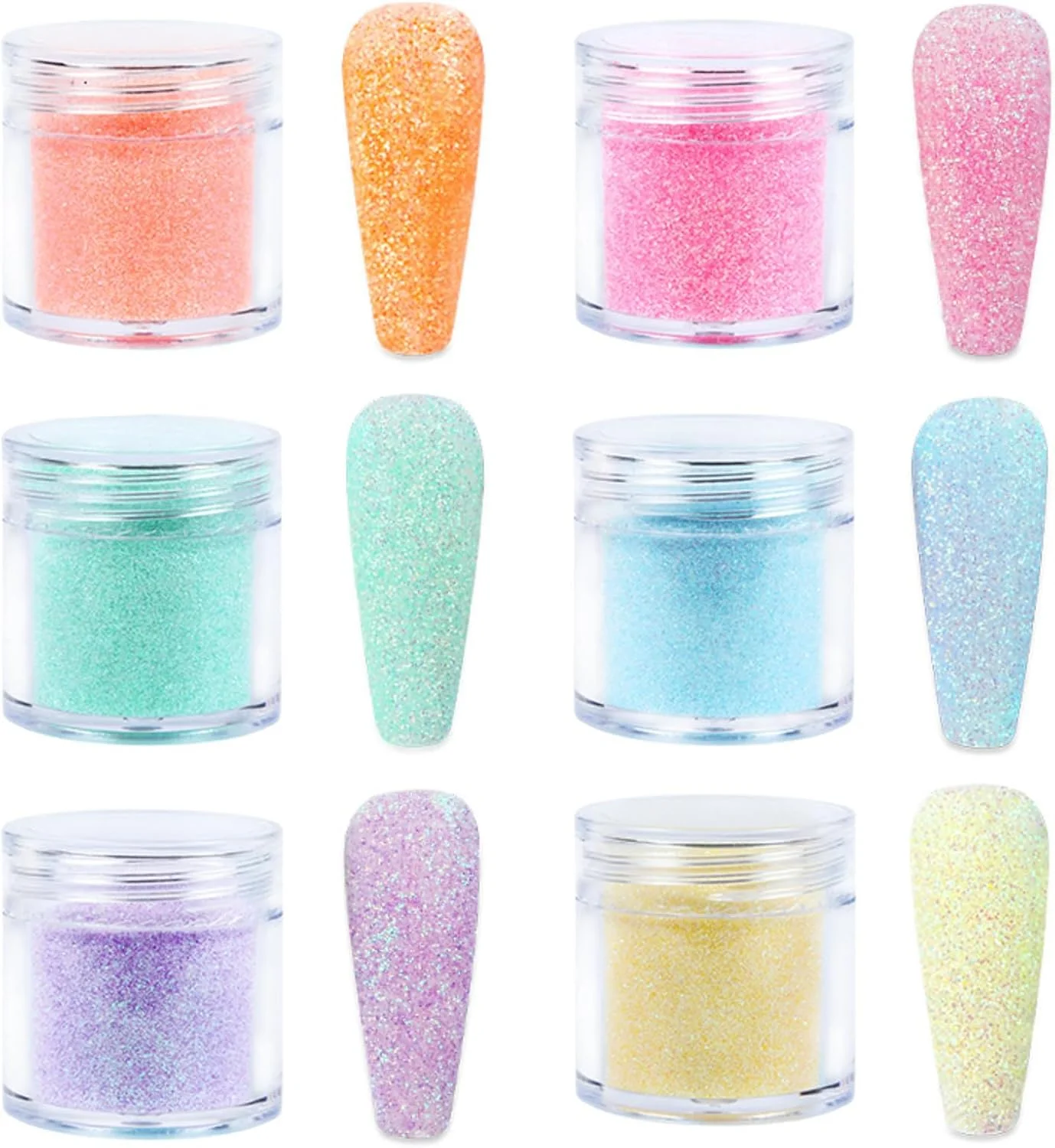 پودر اکلیل ناخن در 6 رنگ، 10 گرم پودر اکلیل برای طراحی ناخن بنفش سبز صورتی آبی زرد نارنجی برای طراحی ناخن DIY مانیکور مهمانی جشنواره