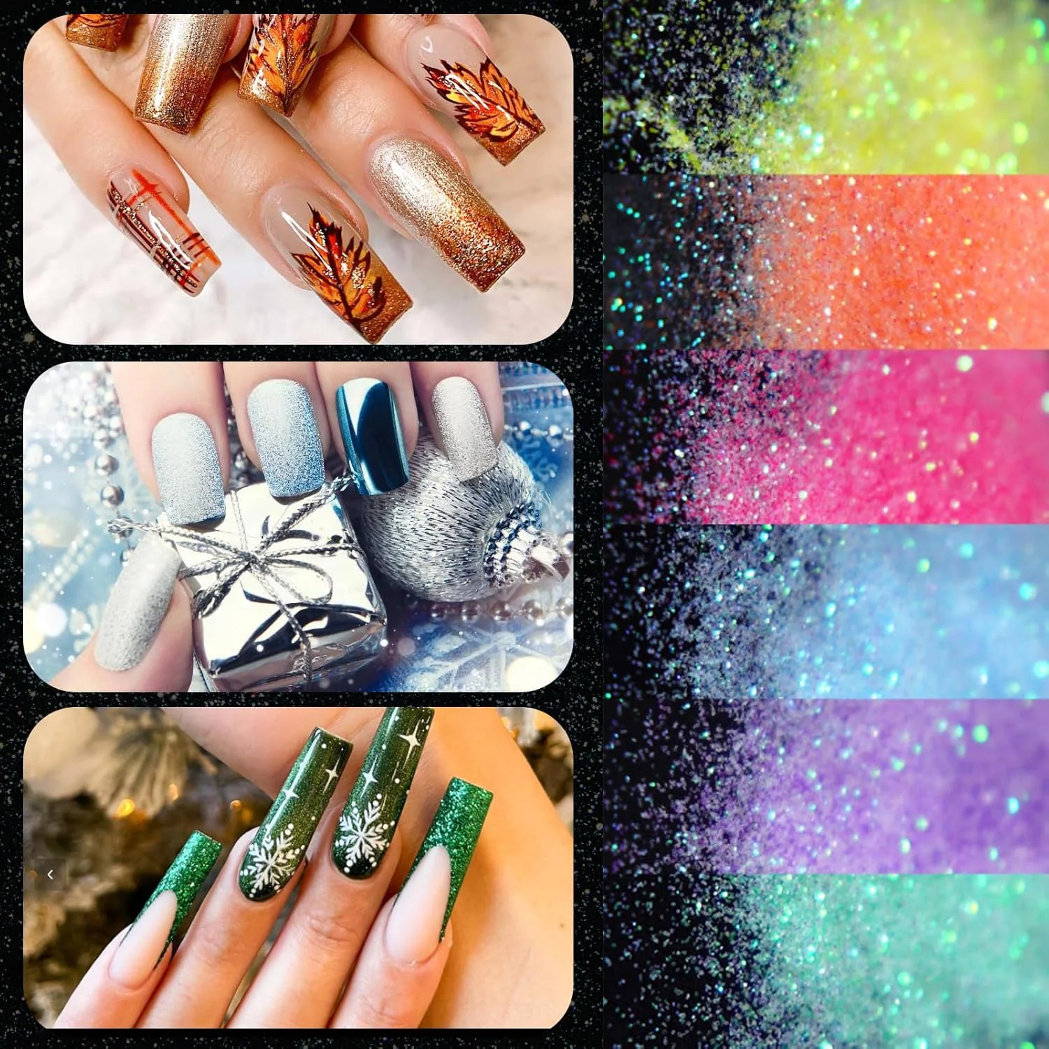پودر اکلیل ناخن در 6 رنگ، 10 گرم پودر اکلیل برای طراحی ناخن بنفش سبز صورتی آبی زرد نارنجی برای طراحی ناخن DIY مانیکور مهمانی جشنواره
