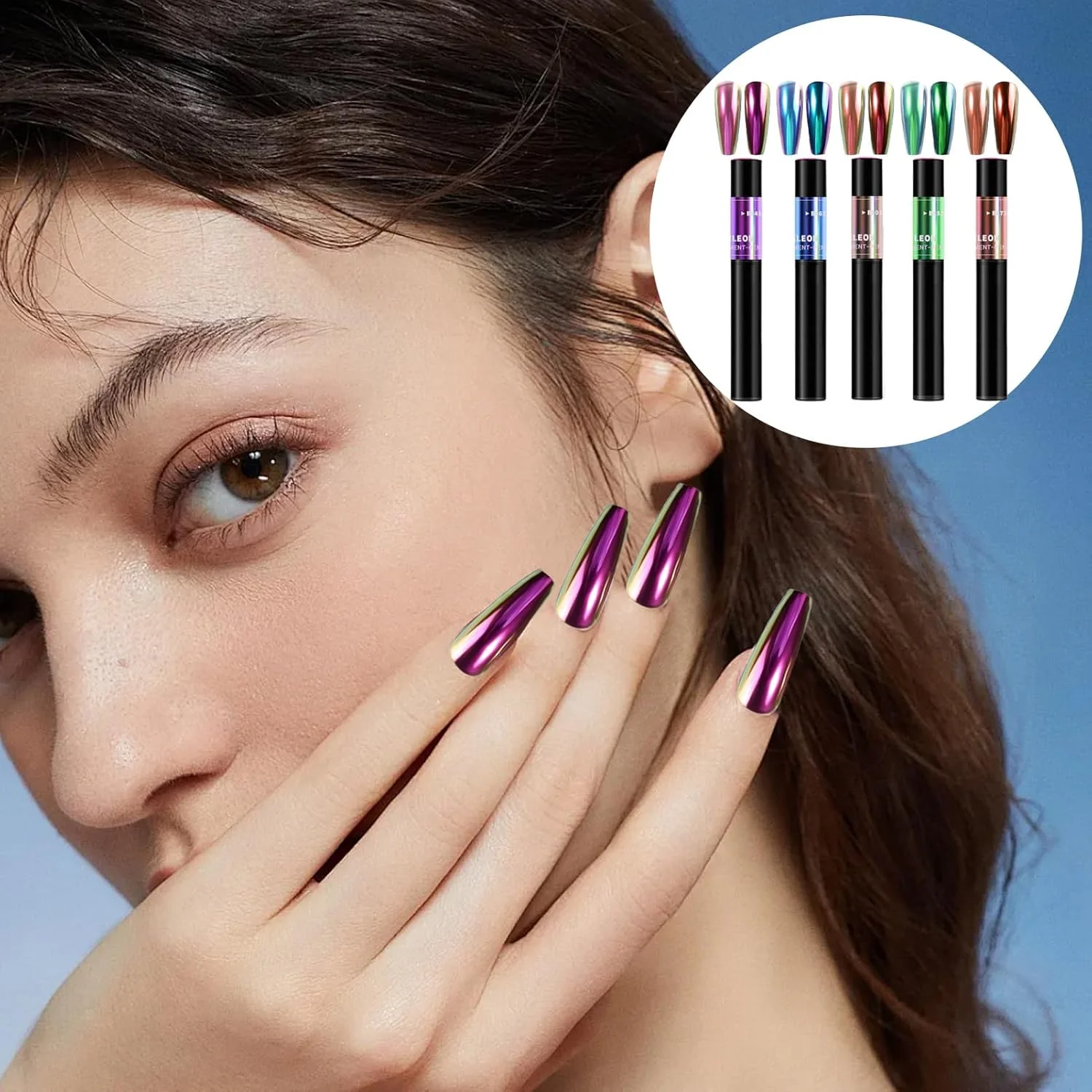 پودر کروم ناخن، پودر اکلیل لاک ژل - لوازم هنری مانیکور، مجموعه 5 تایی تزئینات براق ناخن مصنوعی برای دختران و زنان