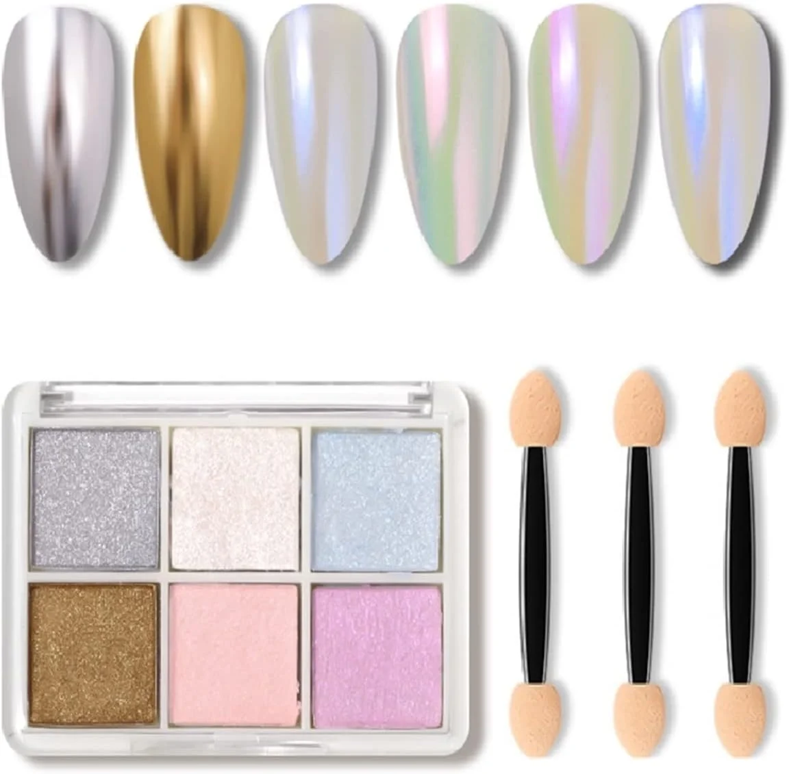 پودر کروم ناخن در 6 رنگ، مرواریدی پری دریایی، نئون، رنگارنگ، آینه ای، متالیک، پیگمنت، ست پودر اکلیلی ناخن DIY، تزئینات طراحی ناخن (رنگ 06)