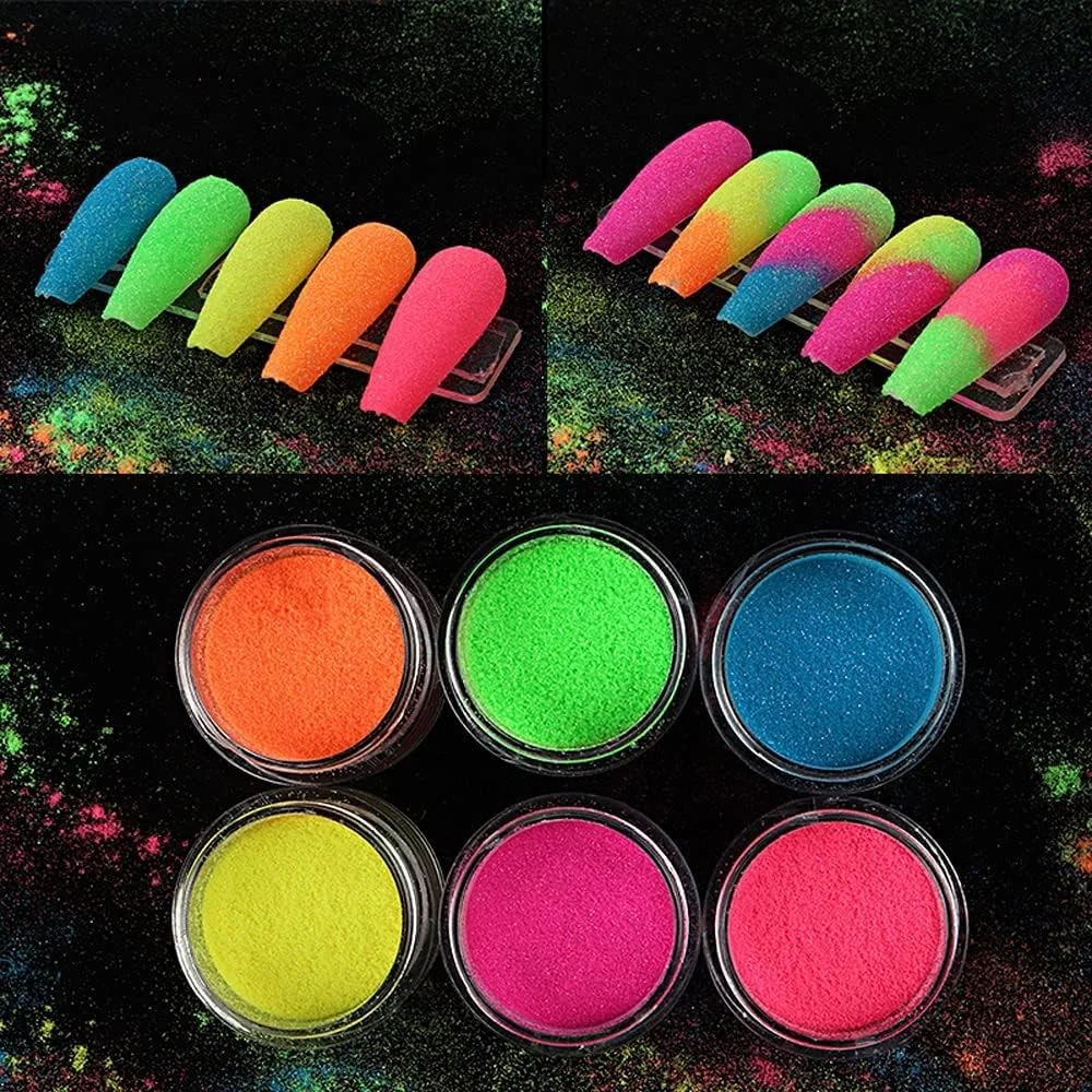 پودر ناخن نئون درخشان، پودر اکلیل ناخن، رنگ فلورسنت، مناسب طراحی ناخن برای بانوان و دختران