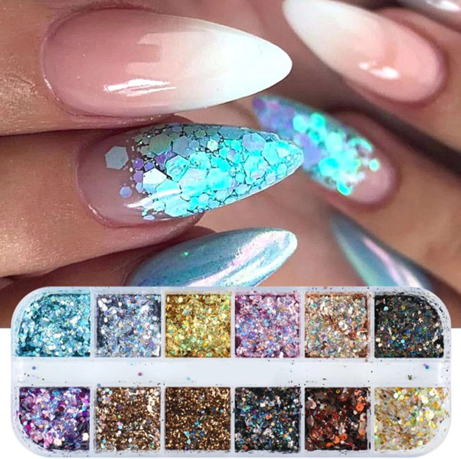 پودر اکلیل ناخن، پولک های تزئینی براق ناخن، هولوگرافیک DIY D