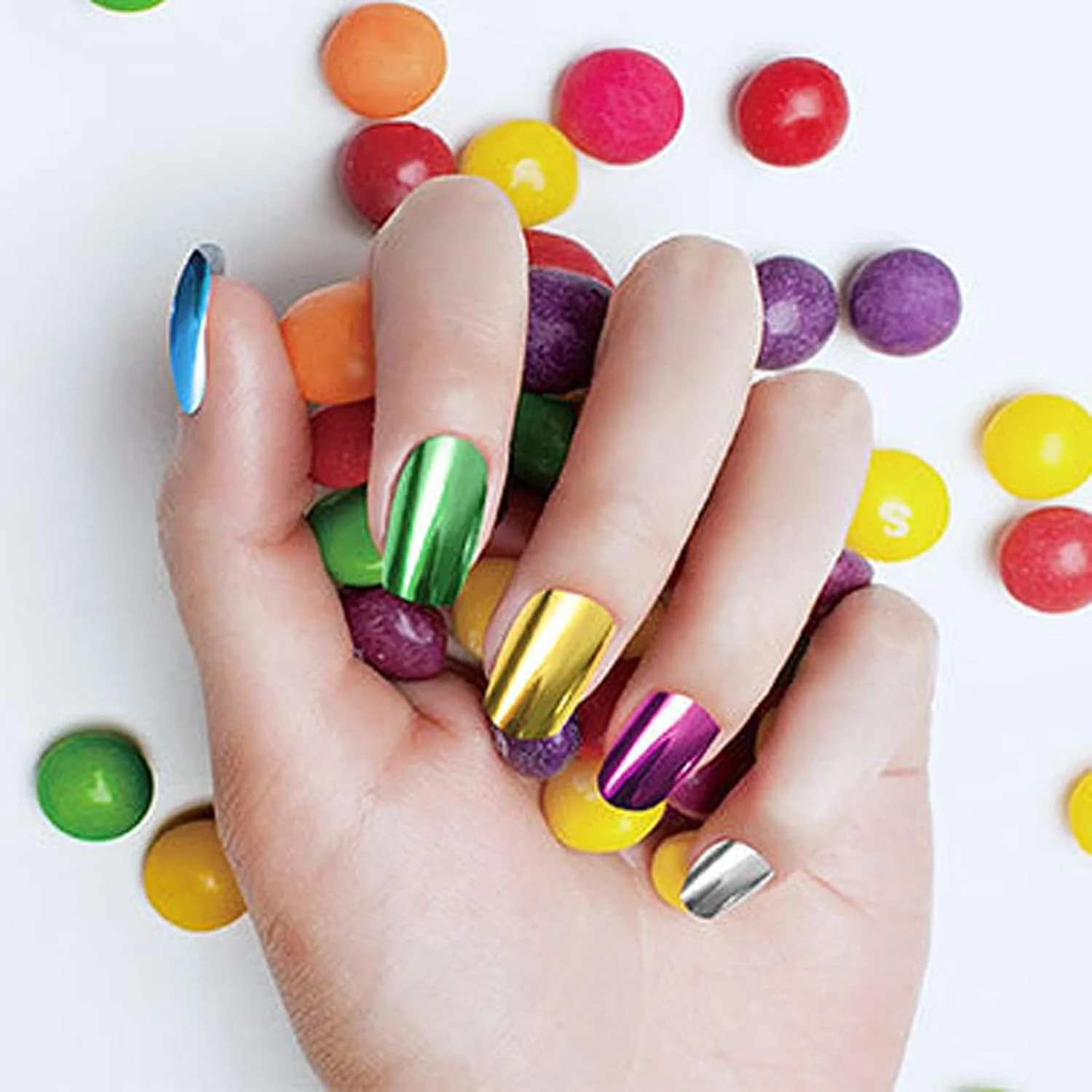 پودر ناخن اثر آینه‌ای Pepisky، پودر کروم متالیک، پودر براق اکلیلی ناخن، پودر رنگی هنر ناخن با چوب سایه چشم، تزئین ناخن DIY