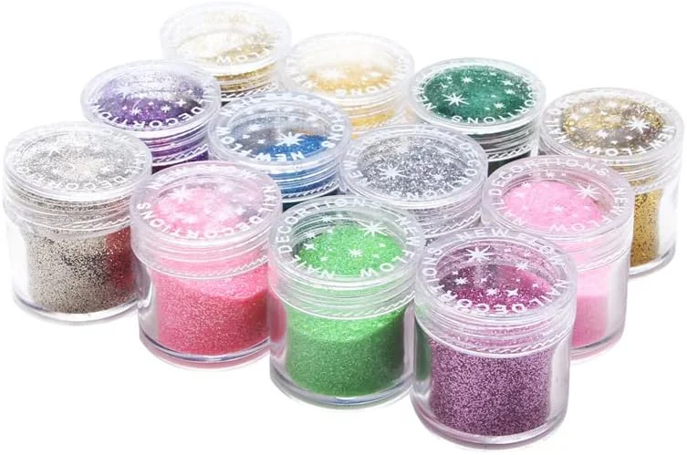 پودر اکلیل ناخن، 12 رنگ، تزئین ناخن سه بعدی، چند منظوره، مناسب برای هنر و صنایع دستی، پودر اکلیل آرایشی برای بدن و ساخت کاردستی