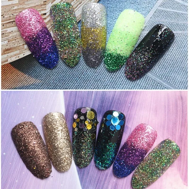 پودر اکلیل ناخن، 12 رنگ، تزئین ناخن سه بعدی، چند منظوره، مناسب برای هنر و صنایع دستی، پودر اکلیل آرایشی برای بدن و ساخت کاردستی