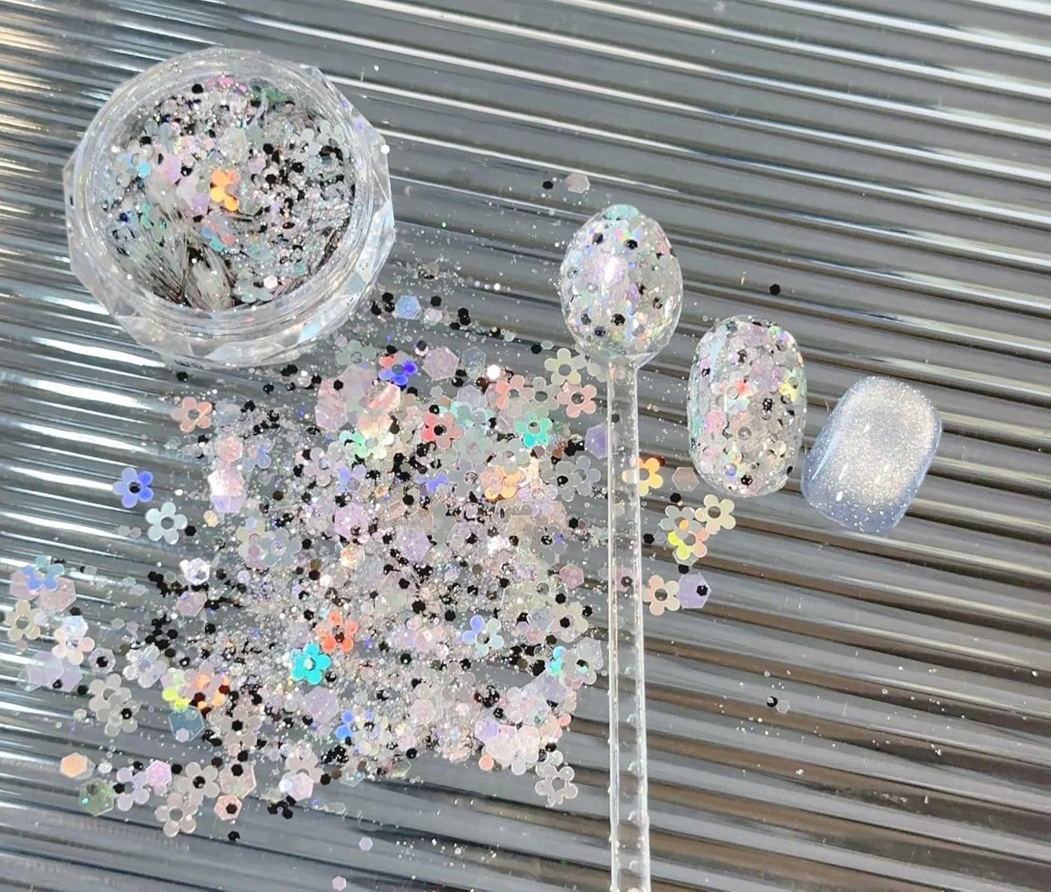 پودر اکلیل درشت چند منظوره سری First Encounter ADHERE، پولک های براق درجه آرایشی، مناسب برای سالن ناخن، هنر رزین، اپوکسی UV، ساخت اسلایم DIY، 1 گرم (گل شبح) پودر اکلیل درشت چند منظوره سری First Encounter ADHERE، پولک های براق درجه آرایشی، مناسب برای سالن ناخن، هنر رزین، اپوکسی UV، ساخت اسلایم DIY، 1 گرم (گل شبح)