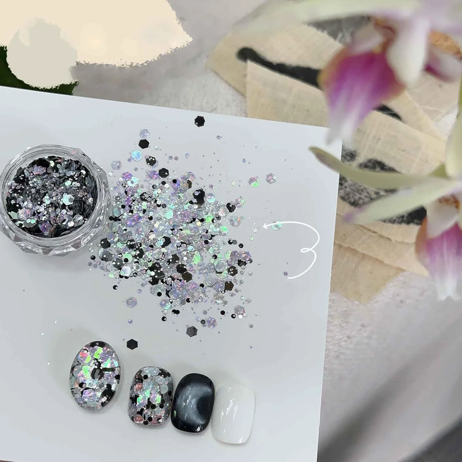 سری اکلیل پولکی ADHERE - پودر اکلیل درشت چند منظوره، 1 عدد پولک براق آرایشی، برای سالن ناخن، هنر رزین، اپوکسی UV، ساخت اسلایم DIY 1 گرم (جشن نیمه شب) سری اکلیل پولکی ADHERE - پودر اکلیل درشت چند منظوره، 1 عدد پولک براق آرایشی، برای سالن ناخن، هنر رزین، اپوکسی UV، ساخت اسلایم DIY 1 گرم (جشن نیمه شب)