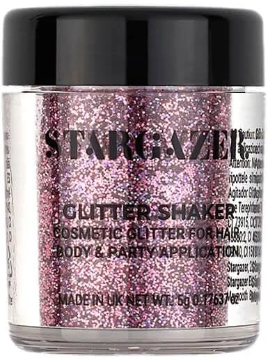 اکلیل پودری ستاره‌بین، سحابی صورتی. پودر اکلیل آرایشی برای استفاده روی چشم ها، لب ها، صورت، بدن، مو و ناخن ها.