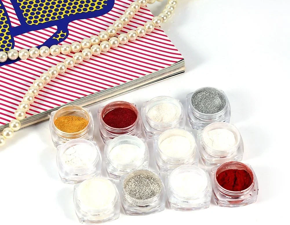 پودر کروم اکلیلی ناخن، کیت 12 رنگه هنر ناخن، پودر غوطه ور، گرد و غبار اثر جادویی، پودر هنر ناخن درخشان