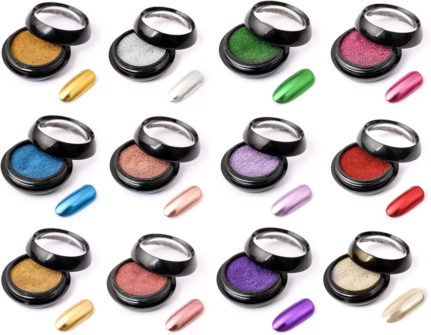 پودر کروم ناخن 12 رنگ، پودر مرواریدی اکلیلی ناخن، ست پودر آینه ای برای طراحی و دیزاین ناخن #A2 پودر کروم ناخن 12 رنگ، پودر مرواریدی اکلیلی ناخن، ست پودر آینه ای برای طراحی و دیزاین ناخن #A2