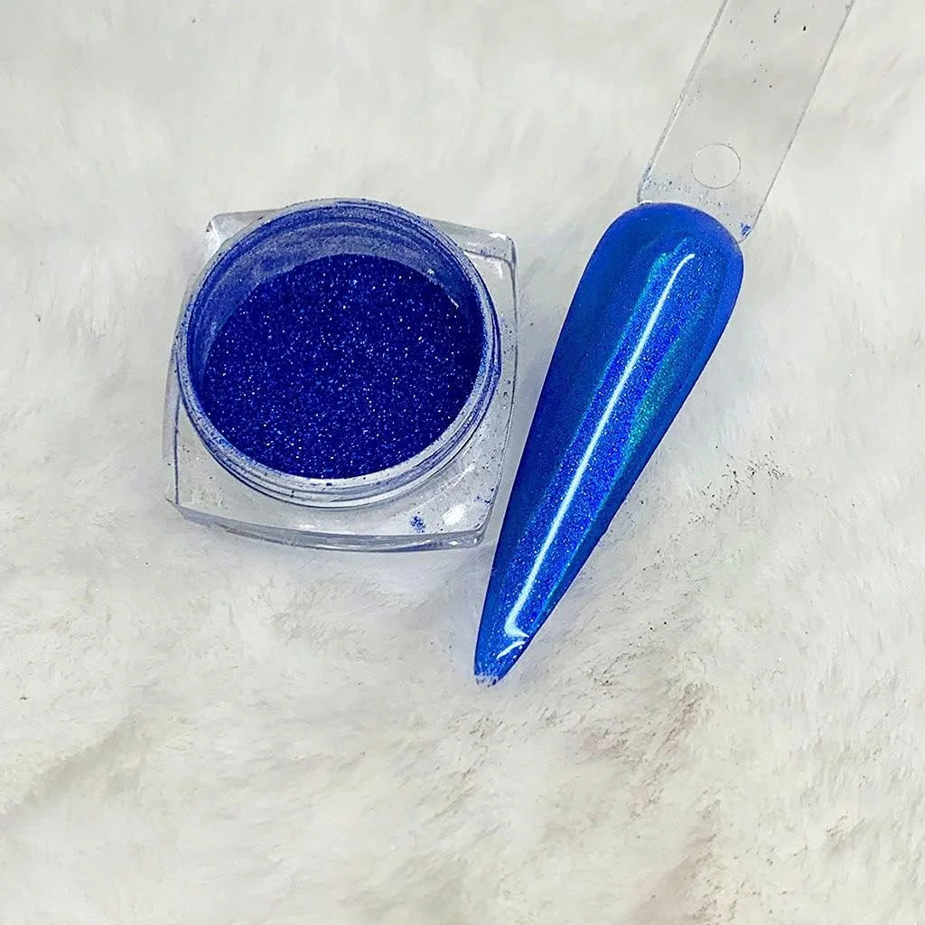پودر پیگمنت ناخن کروم آبی با جلوه آینه ای، پودر براق ناخن، لاک ناخن رنگی، لوازم تزیین ناخن، ابزار مانیکور DIY