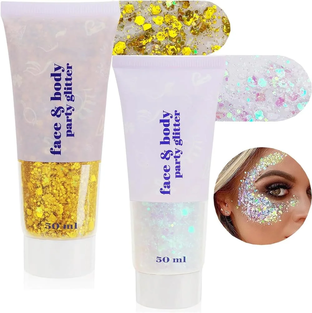 ژل اکلیلی بدن YARDHOBI، ژل اکلیلی صورت و بدن، سایه چشم مایع پولکی درخشان، اکلیل درشت برای صورت، مو و ناخن، پودر لیزری لوازم آرایشی هولوگرافیک برای آرایش جشنواره (2 عدد، سفید، طلایی) ژل اکلیلی بدن YARDHOBI، ژل اکلیلی صورت و بدن، سایه چشم مایع پولکی درخشان، اکلیل درشت برای صورت، مو و ناخن، پودر لیزری لوازم آرایشی هولوگرافیک برای آرایش جشنواره (2 عدد، سفید، طلایی)