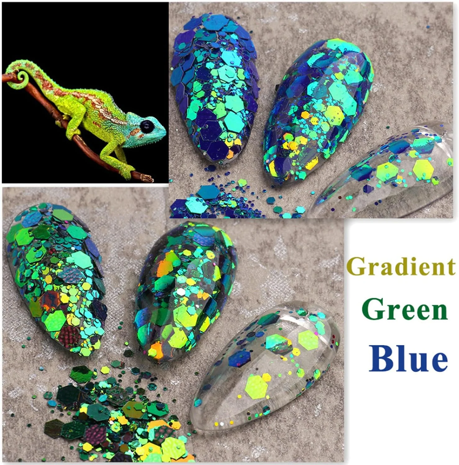 پولک ناخن آرت آفتاب‌پرست TBRZTR در 12 رنگ، پولک‌های اکلیلی سه بعدی ناخن، طراحی گرادیانی لیزری، پودر اکلیل ناخن هولوگرافیک برای طراحی ناخن، مناسب برای خانم‌ها، دختران، تزئینات ناخن، لوازم DIY