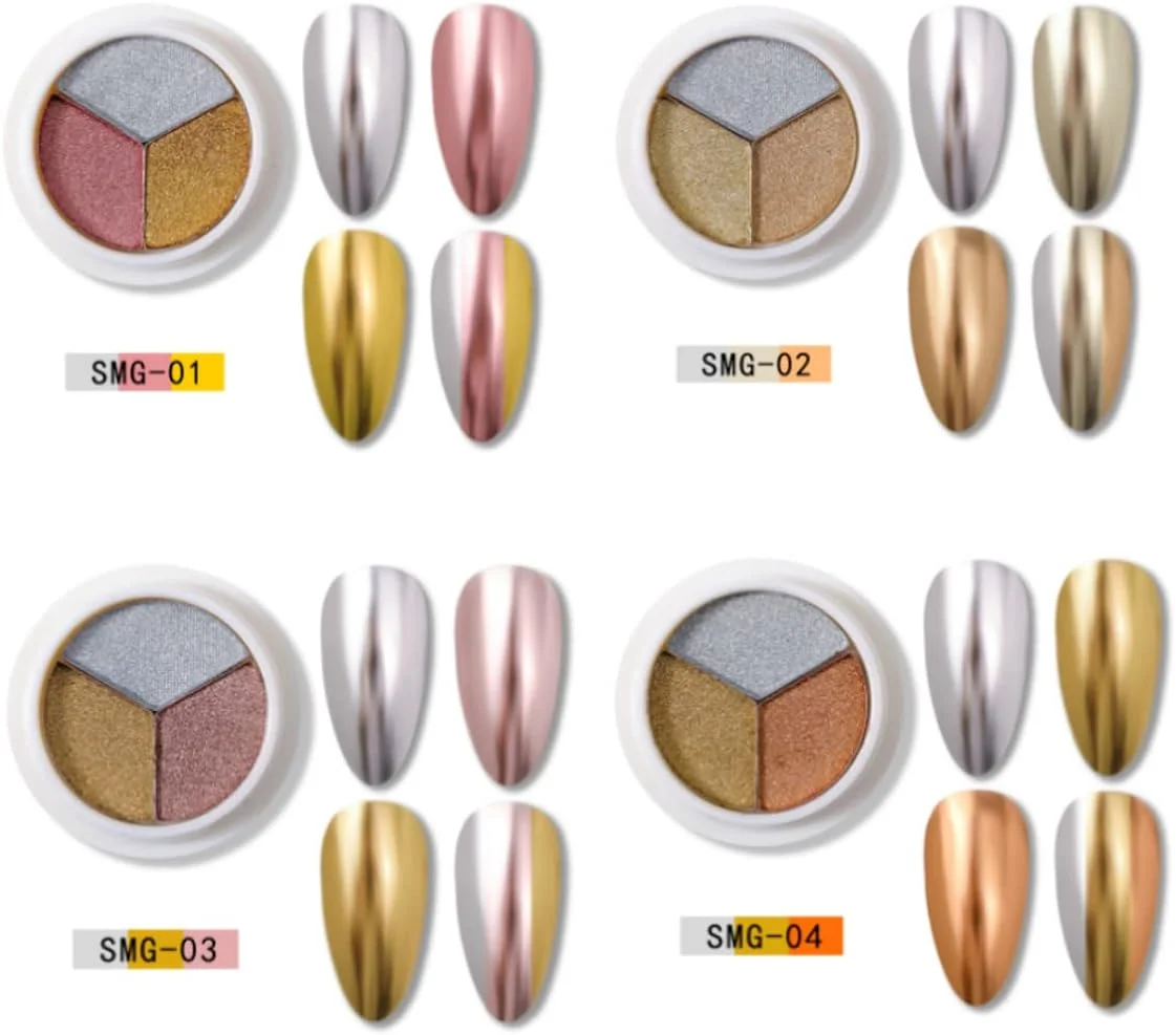 پودر ناخن لیزری هولوگرافیک 8 عددی، پودر ناخن کروم سه رنگ، پودر آینه ای اکلیلی رنگین کمانی ناخن (8 عدد)