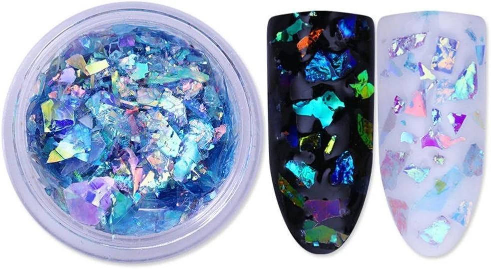 پودر ناخن لیزری هولوگرافیک LHTL 2.0g، هنر ناخن، پودر آینه ای کروم آفتاب پرست زرق و برق دار (آبی)