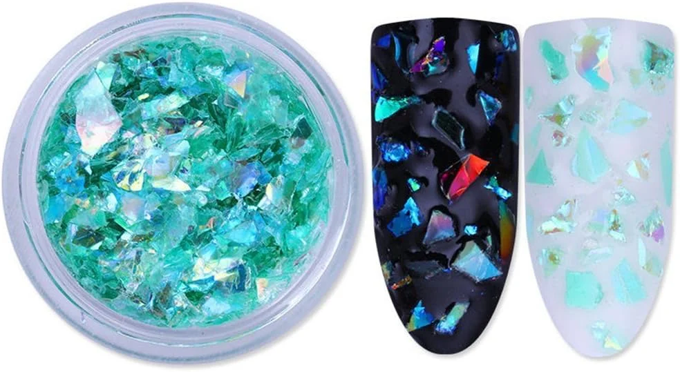 پودر ناخن لیزری هولوگرافیک 2.0 گرمی، هنر ناخن، پودر آینه‌ای رنگین کمانی زیبا، رنگدانه کروم برای مانیکور (سبز)