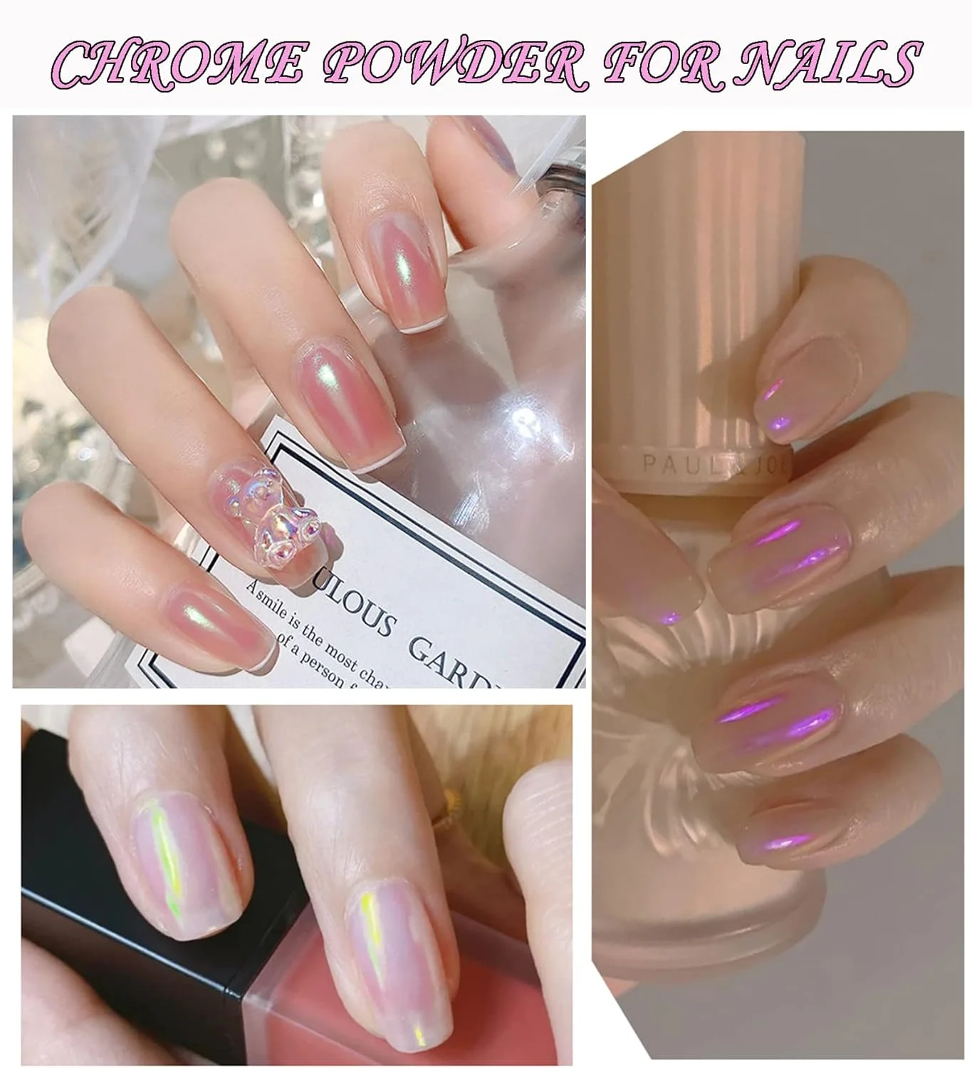 پودر ناخن کروم مروارید سفید، پودر هنر ناخن شیمر یخی آرورا، پودر اکلیلی جواهرات ناخن صدفی، پودر ناخن با اثر آینه ای نئون پری دریایی برای سالن DIY، 6 جعبه