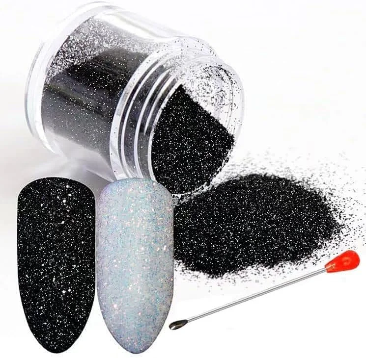 ست پودر اکلیل ناخن هولوگرافیک Staaar - 2 بطری / رنگ یونیکورن گلگون و شکر سیاه الماسی به همراه قاشق نگین دار