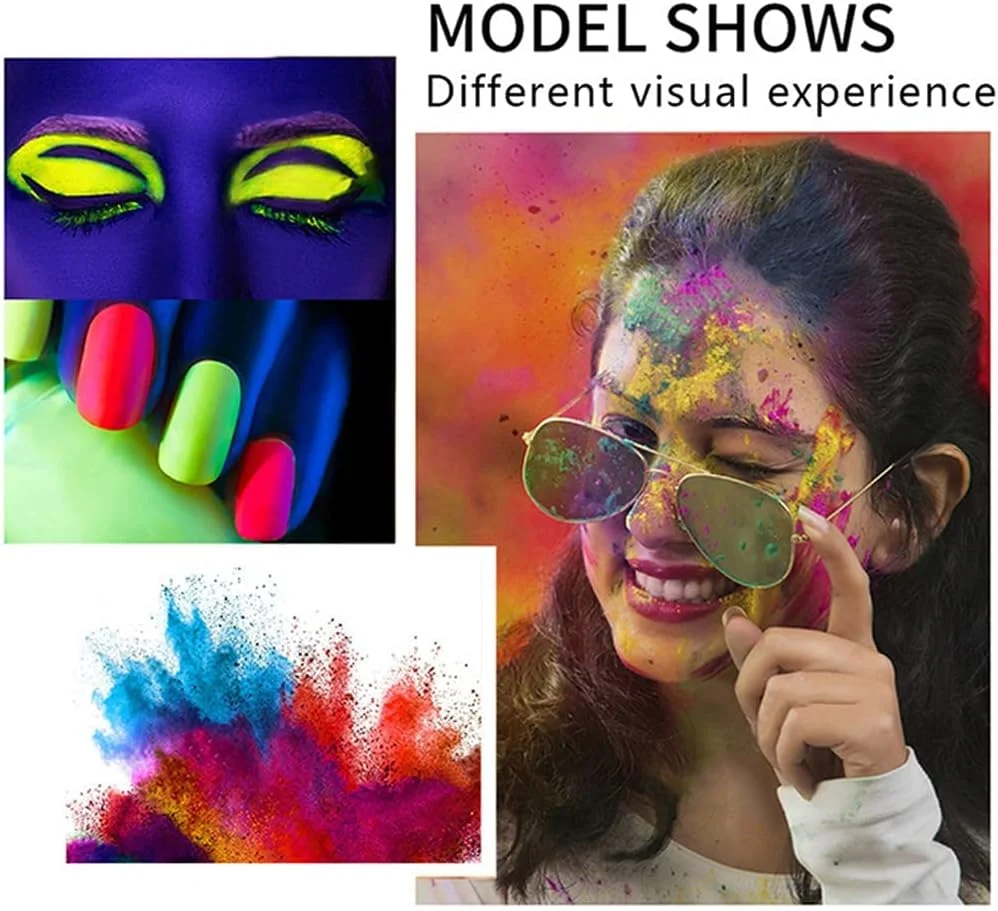 یک ست پودر شب‌تاب ناخن در ۶ رنگ، پودرهای اکلیلی ناخن، لاک ناخن شب‌تاب رنگارنگ، رنگدانه‌های فلورسنت ناخن، گرد اکلیلی ناخن، گرادینت رنگین‌تاب ناخن