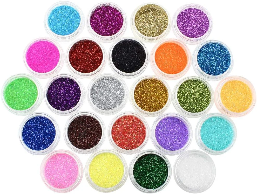 مجموعه ۲۴ عددی اکلیل بسیار ظریف ناخن - اکلیل آرایشی چند منظوره برای صورت، بدن، مو و طراحی ناخن برای آرایش، کاردستی و اسکرپ بوک، درخشش بسیار ظریف برای زیبایی خلاقانه و پروژه های DIY