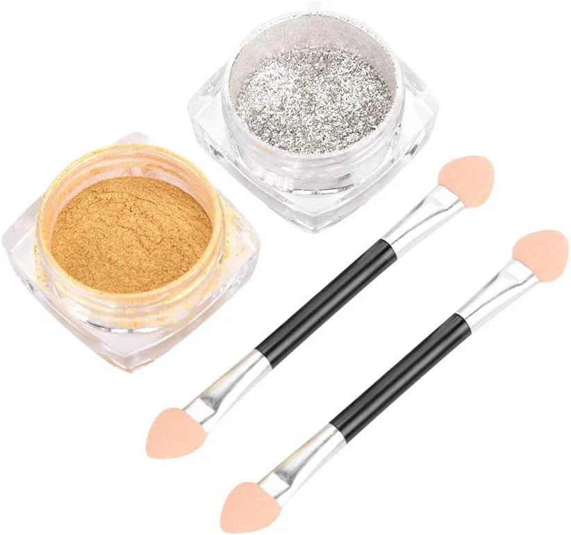 پودرهای براق اکلیلی متالیک نقره ای طلایی با جلوه آینه ای برای طراحی ناخن، نکات تزئین ناخن DIY