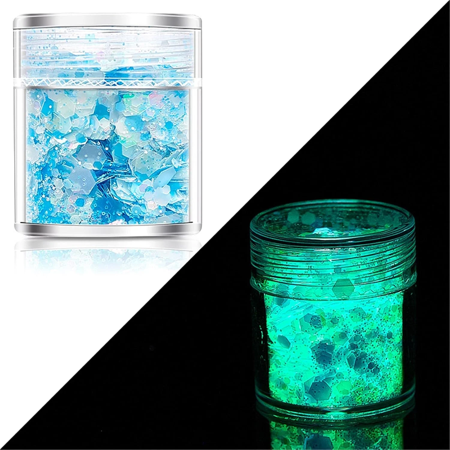 پولک های درخشان طراحی ناخن، پولک های اکلیلی هولوگرافیک طراحی ناخن، پودر پولک های اکلیلی درخشان در تاریکی، ناخن سه بعدی برای تزئین ناخن، برچسب های DIY (X)