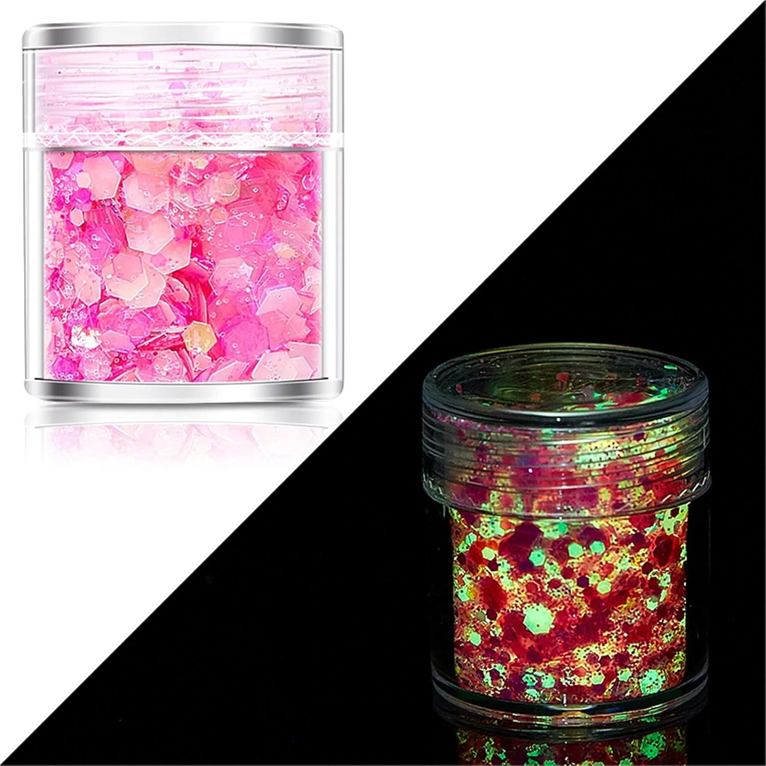 پولک های درخشان طراحی ناخن، پولک های اکلیلی ناخن هولوگرافیک، پودر پولک های اکلیلی درخشان در تاریکی، ناخن سه بعدی برای تزئین ناخن، برچسب های DIY (M)