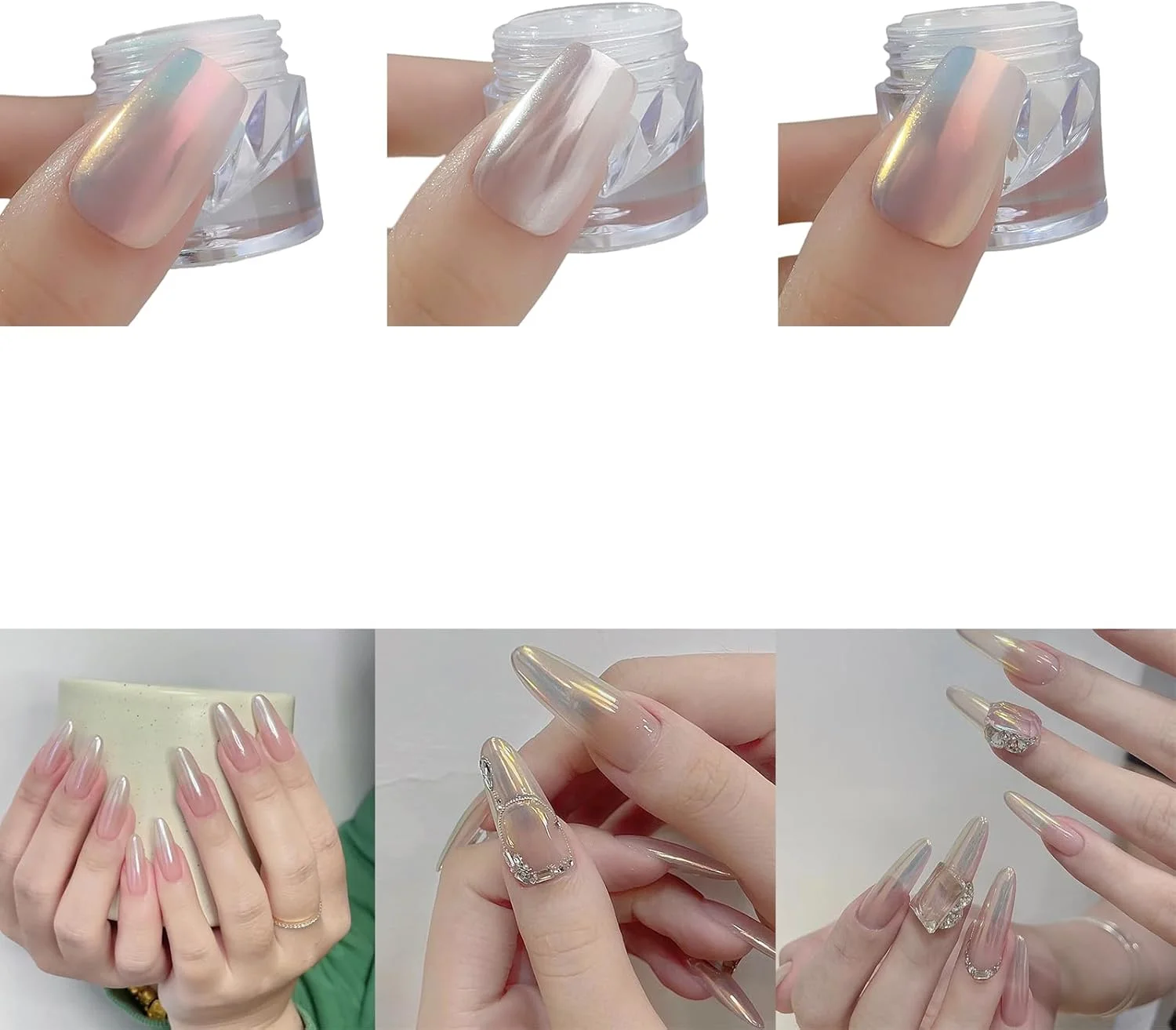 پودر ناخن مهتابی نقره ای اکلیل ریز رنگدانه های متالیک ژل لاک ناخن پودر تزئینات نقره ای ریز