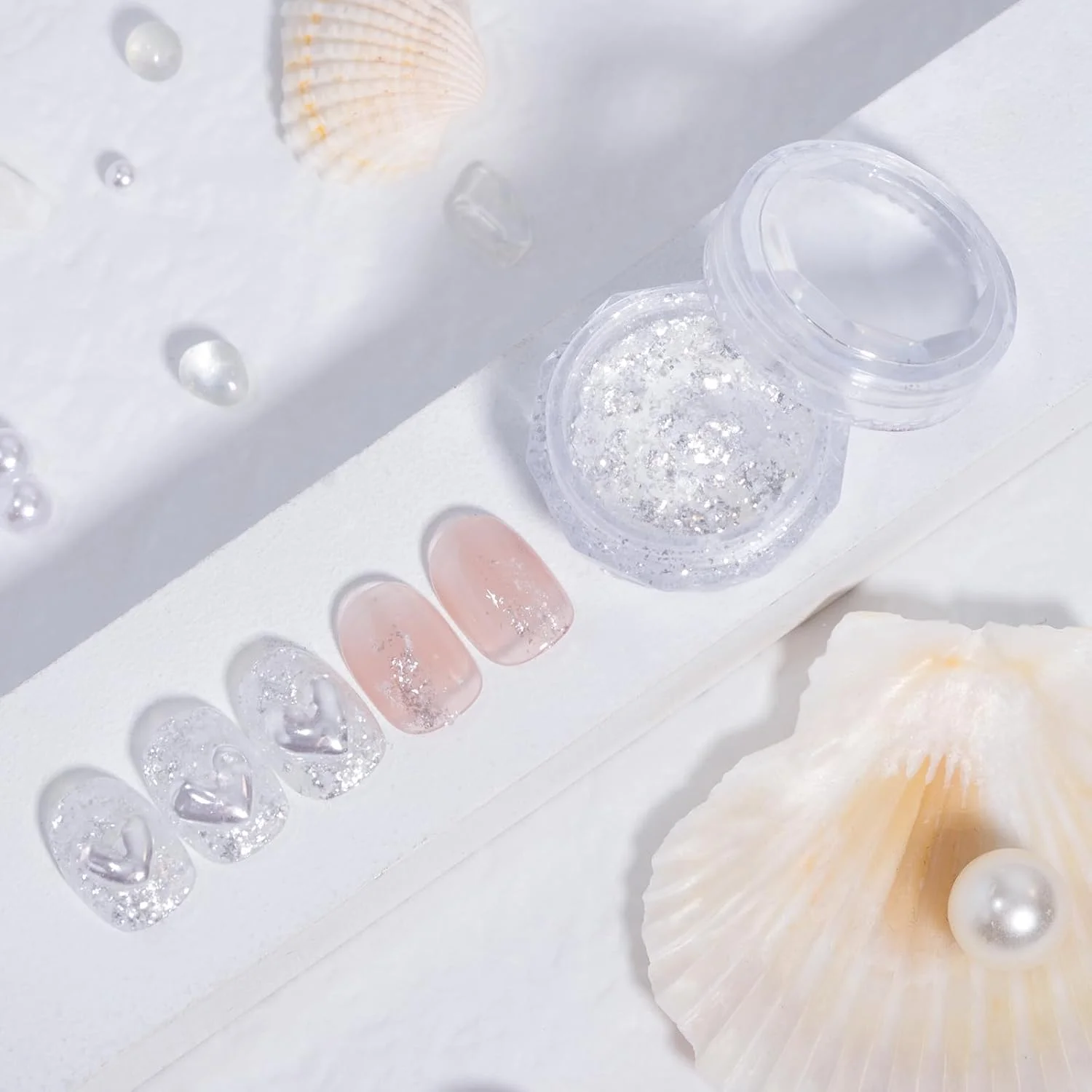 پودر اکلیل درشت چند منظوره سری مروارید ADHERE، پولک های براق درجه آرایشی، مناسب برای سالن ناخن، هنر رزین، اپوکسی UV، ساخت اسلایم DIY، 1 گرم (یخ برفی)