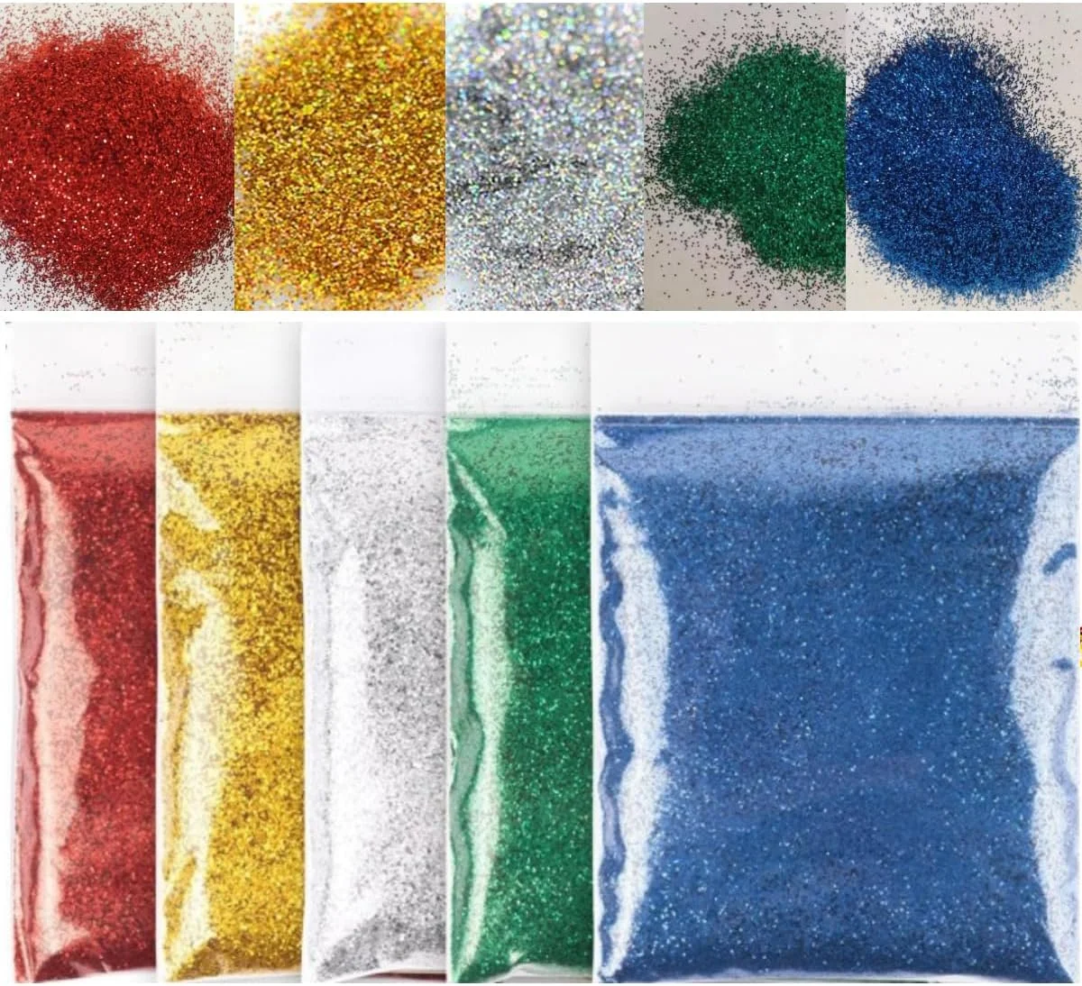 پودر اکلیلی آرایشی، 5 بسته 20 گرمی پودر اکلیلی صورت بدن ناخن برای کاردستی قرمز سبز نقره ای طلایی آبی پودر اکلیلی کاردستی برای ناخن صورت بدن مو