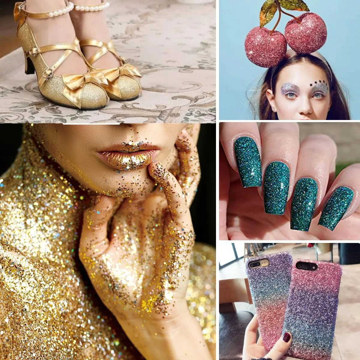 پودر اکلیلی آرایشی، 5 بسته 20 گرمی پودر اکلیلی صورت بدن ناخن برای کاردستی قرمز سبز نقره ای طلایی آبی پودر اکلیلی کاردستی برای ناخن صورت بدن مو