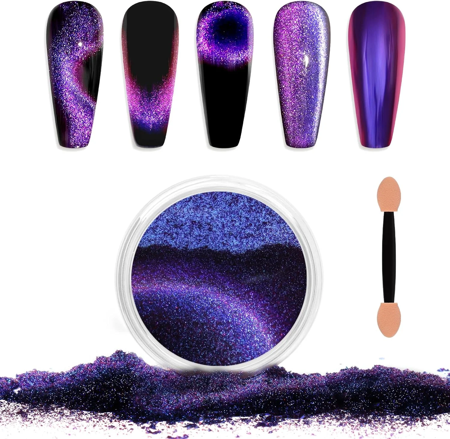 پودر ناخن کروم چشم گربه ای Laza، پودر مغناطیسی آفتاب پرست 9D، جلوه آینه ای، گرد و غبار رنگدانه، جلوه جادویی کهکشانی هولوگرافیک، اکلیل با میله مغناطیسی برای هنر ناخن مخملی - آبی باهینیا