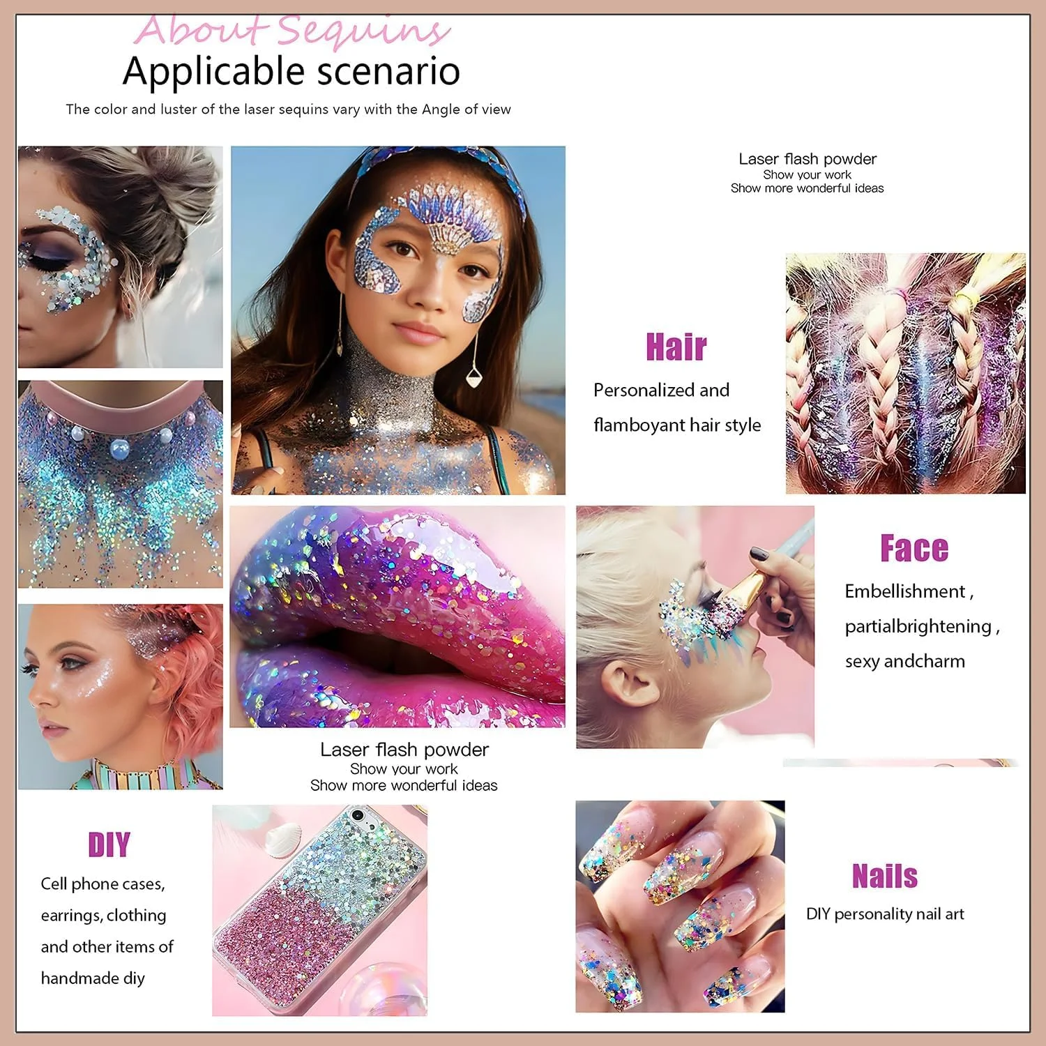 ژل اکلیل بدن، پولک مایع پری دریایی، اکلیل درشت برای صورت، مو و ناخن، پودر لیزری آرایشی هولوگرافیک جشنواره (آبی دریای عمیق)