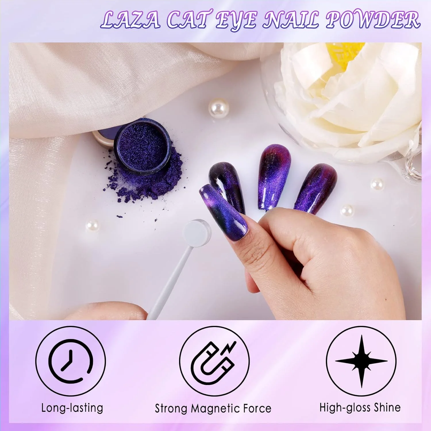 پودر ناخن کروم چشم گربه ای Laza، پودر مغناطیسی آفتاب پرست 9D، جلوه آینه ای، گرد و غبار رنگدانه، جلوه جادویی کهکشانی هولوگرافیک، اکلیل با میله مغناطیسی برای هنر ناخن مخملی - آبی باهینیا پودر ناخن کروم چشم گربه ای Laza، پودر مغناطیسی آفتاب پرست 9D، جلوه آینه ای، گرد و غبار رنگدانه، جلوه جادویی کهکشانی هولوگرافیک، اکلیل با میله مغناطیسی برای هنر ناخن مخملی - آبی باهینیا