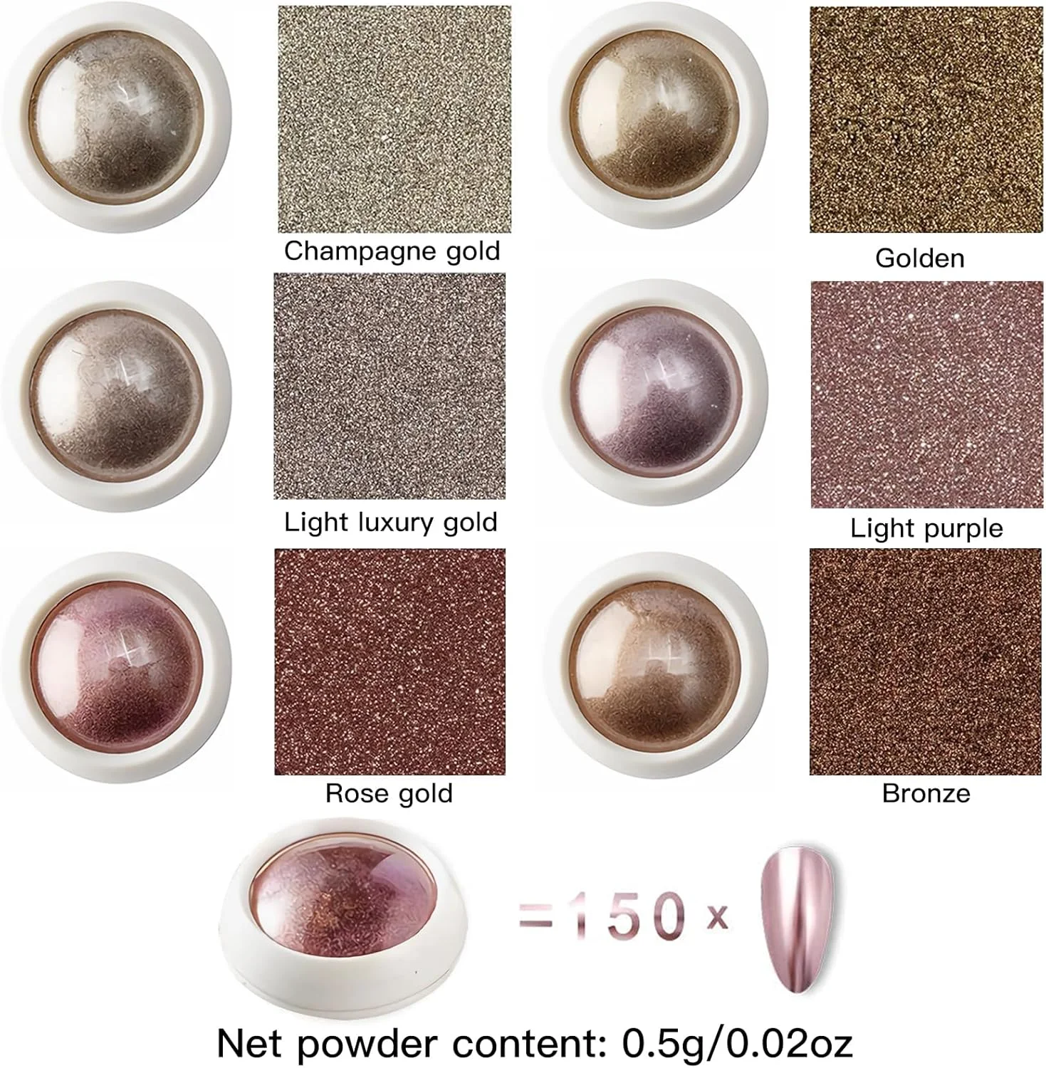 پودر کروم اکلیلی در 6 رنگ، پودر کروم ناخن، رنگدانه های کروم با جلوه آینه ای، اکلیل آینه ای ناخن برای شروع طراحی ناخن