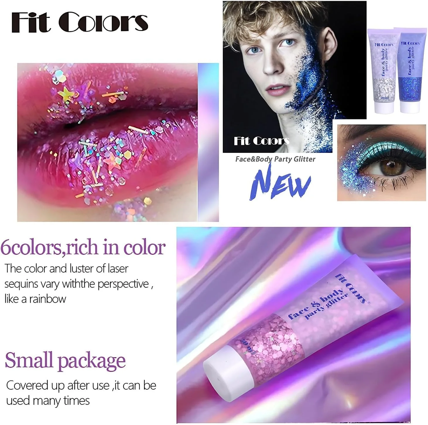 ژل اکلیل بدن، پولک مایع پری دریایی، اکلیل درشت برای صورت، مو و ناخن، پودر لیزری آرایشی هولوگرافیک جشنواره (آبی دریای عمیق)