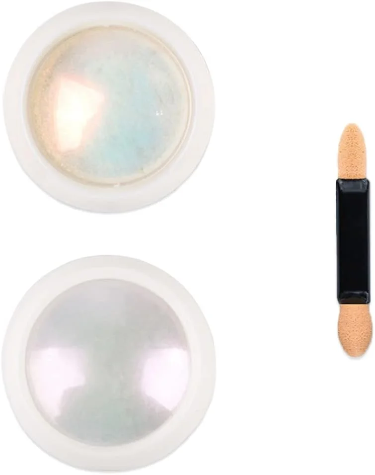 پودر ناخن کروم مرواریدی نئون، پودر رنگدانه هنر ناخن متالیک، پودر اکلیل ناخن صدفی پری رنگین کمانی با چوب اسفنجی برای طراحی و تزئین هنر ناخن