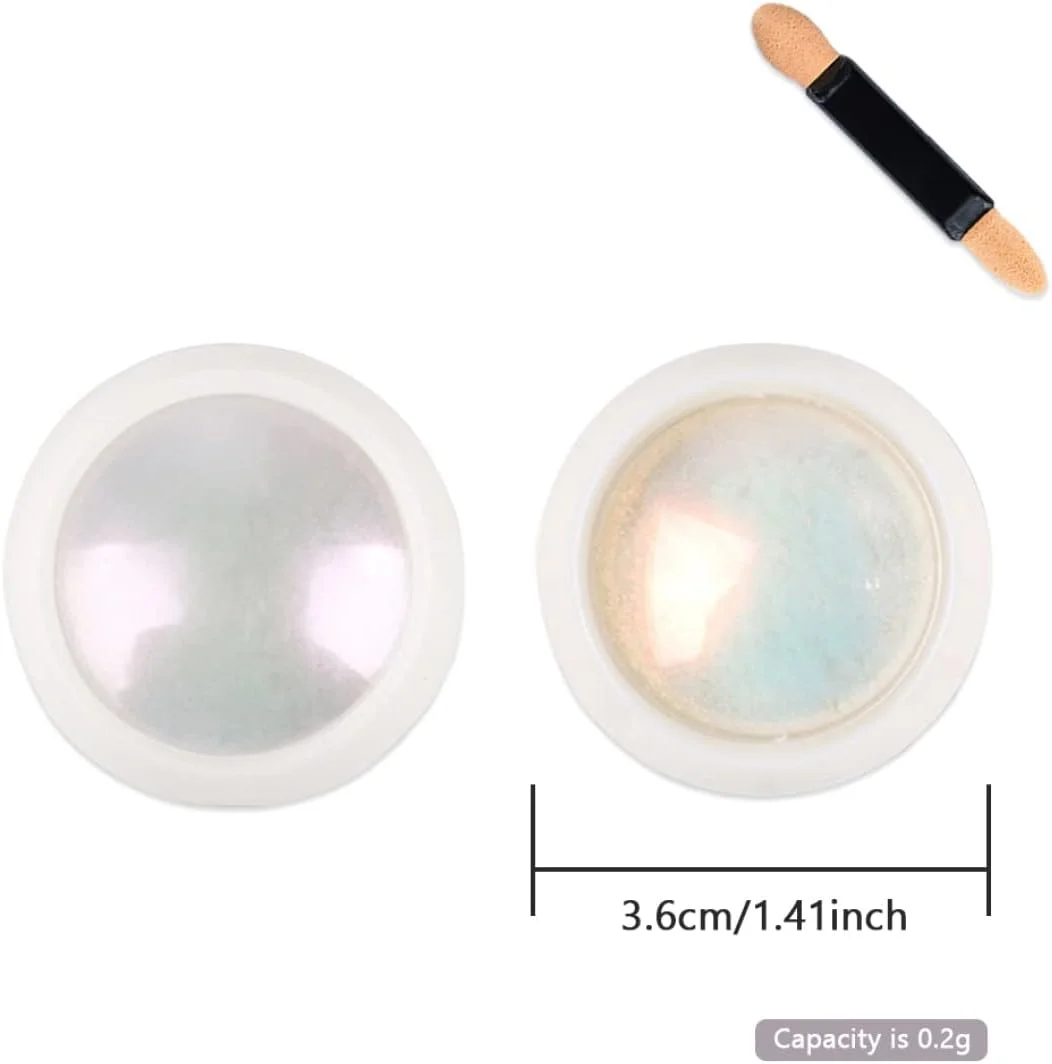 پودر ناخن کروم مرواریدی نئون، پودر رنگدانه هنر ناخن متالیک، پودر اکلیل ناخن صدفی پری رنگین کمانی با چوب اسفنجی برای طراحی و تزئین هنر ناخن