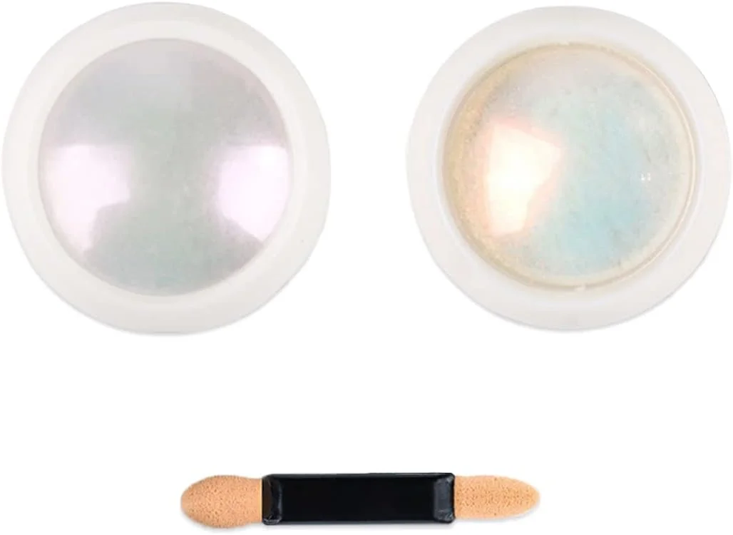 پودر ناخن کروم مرواریدی نئون، پودر رنگدانه هنر ناخن متالیک، پودر اکلیل ناخن صدفی پری رنگین کمانی با چوب اسفنجی برای طراحی و تزئین هنر ناخن