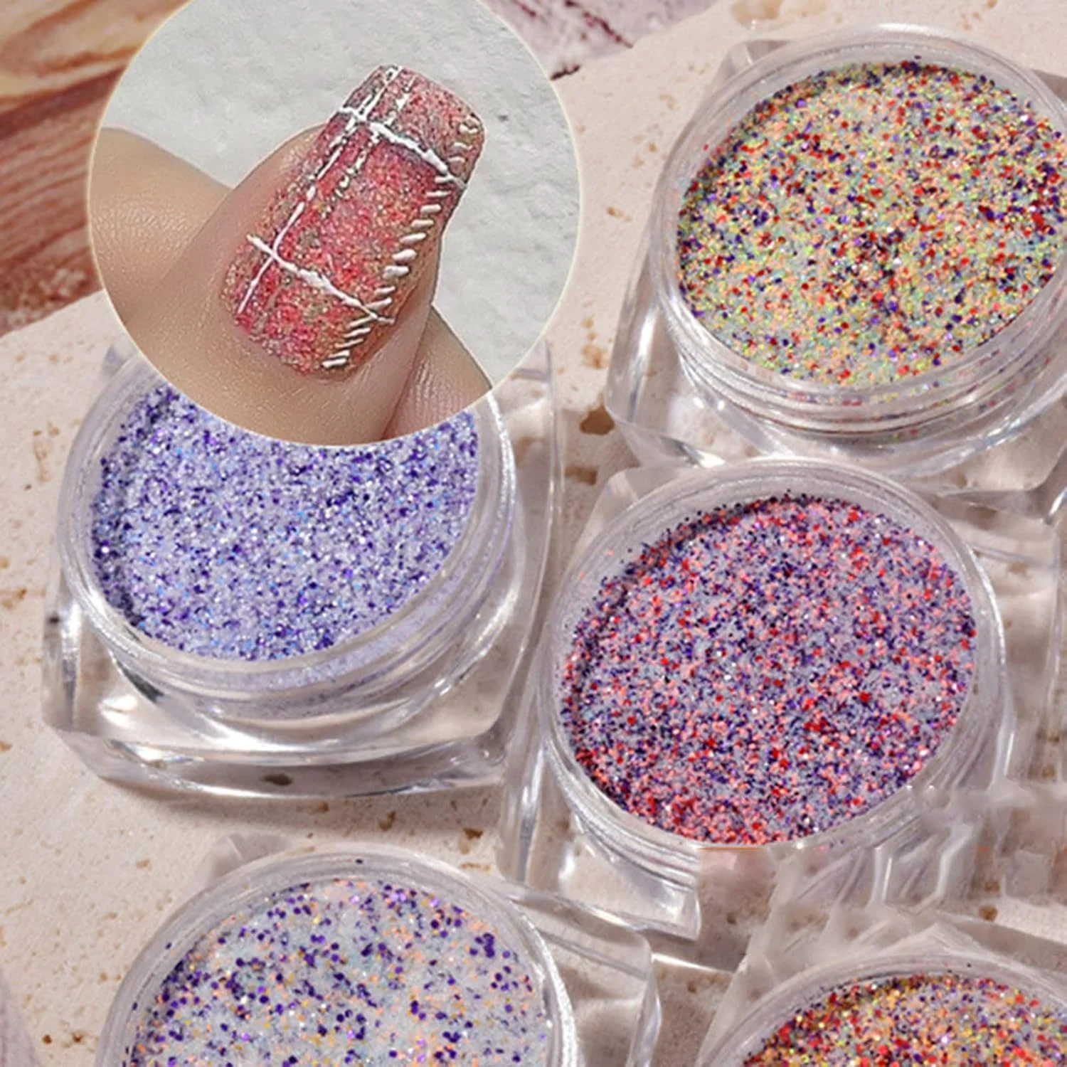 پودر ناخن 5 گرمی، پودر رنگدانه هنر ناخن متالیک، پودر اکلیل براق ناخن، پودر غیر شناور با اثر دانه ای برای طراحی و تزئین ناخن