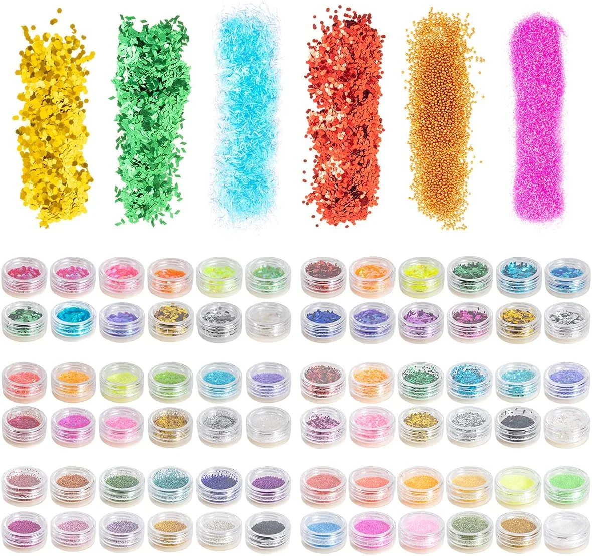 اکلیل ناخن کیوتت لویالز، پودر اکلیل 72 رنگ، ست اکلیل ناخن برای تزئینات هنری ناخن، صورت، لباس